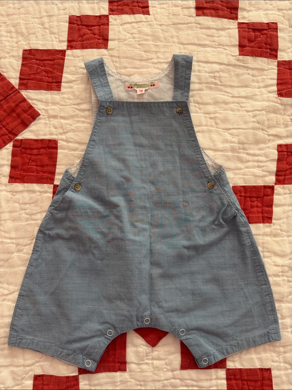 Bonpoint Light Blue Baby Short Overalls